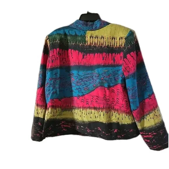 NWT VTG Nancy Bolen Multicolor Silk Sequin Colorful Blazer Jacket Womans Size XL - Picture 2 of 5
